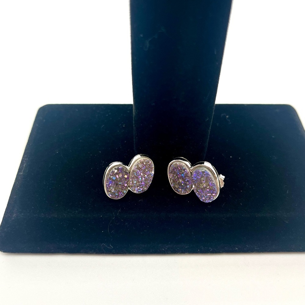 Sterling silver druzy stud earrings double oval 925